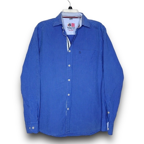 ZODIAC Z3 Relaxed Luxury Yachting Club Blue Long Sleeve Check Dress Shirt Small - Picture 1 of 4